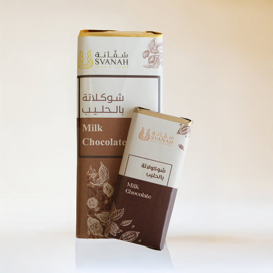 Svanah milk chocolate bar with packaging on a white background